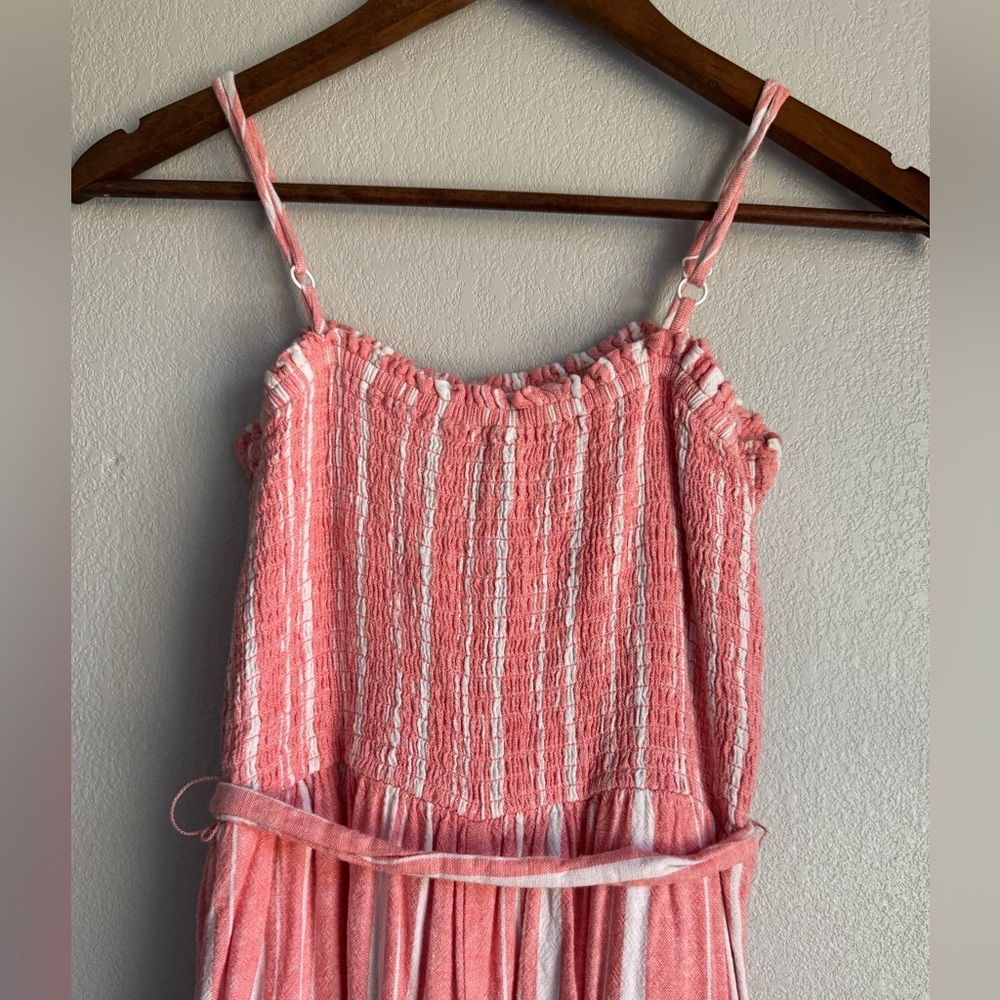 LOFT Women’s Smocked Wide Leg Romper Tank Beach Boho Coral Striped Size M - Picture 4 of 6